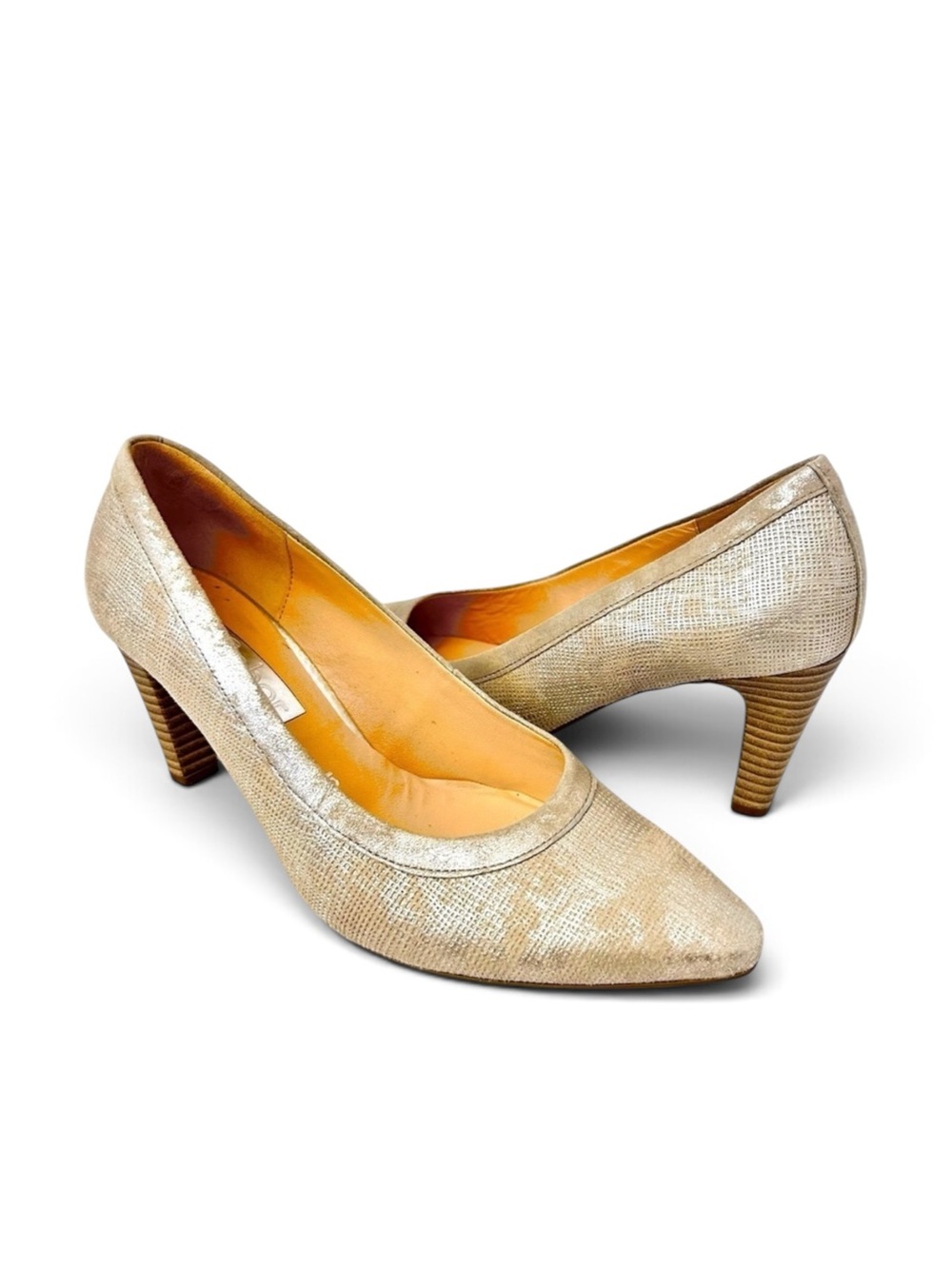 GABOR White Gold Metallic Fabric and Leather Pumps Size uk 5 us 7.5